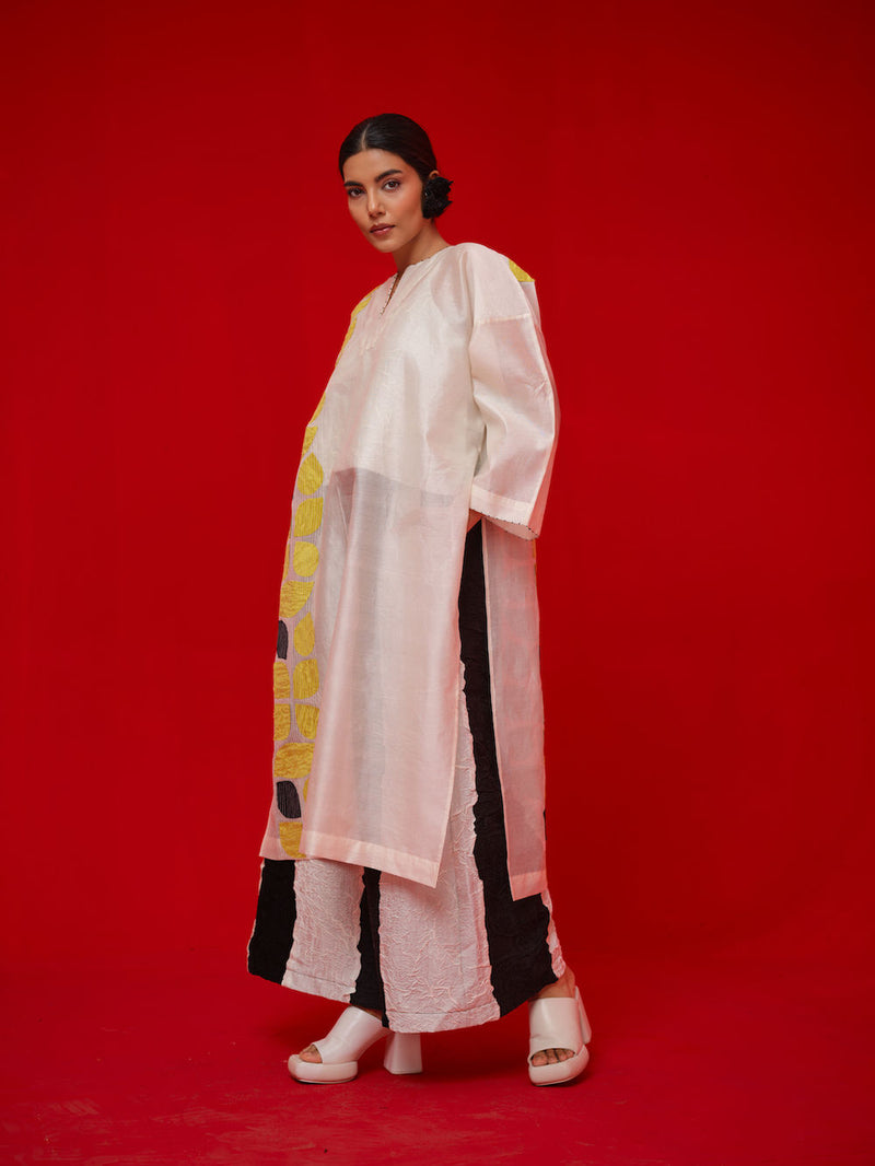 Align Tunic-Ivory + Yellow + Black silk chanderi tunics/kaftan by Stoique in ivory, yellow, black for women in Singapore