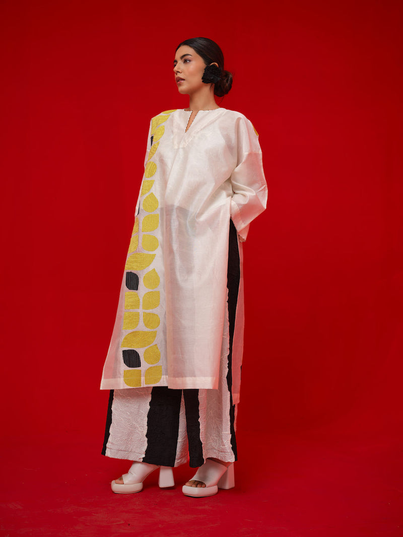 Align Tunic-Ivory + Yellow + Black silk chanderi tunics/kaftan by Stoique in ivory, yellow, black for women in Singapore