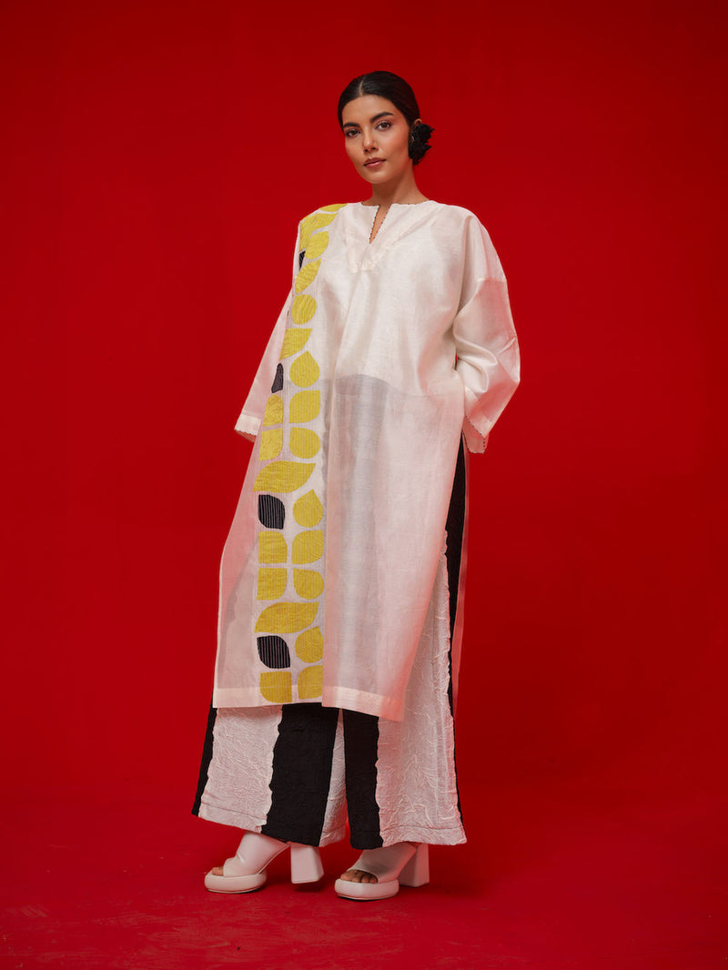 Align Tunic-Ivory + Yellow + Black silk chanderi tunics/kaftan by Stoique in ivory, yellow, black for women in Singapore