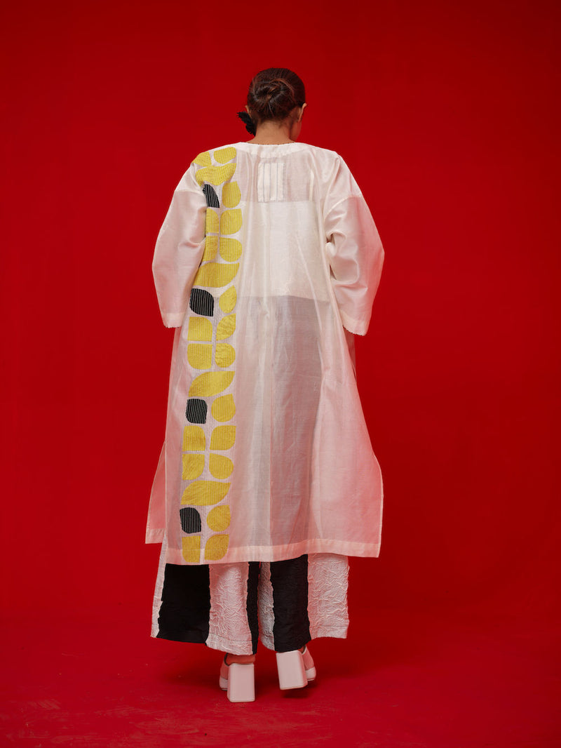 Align Tunic-Ivory + Yellow + Black silk chanderi tunics/kaftan by Stoique in ivory, yellow, black for women in Singapore