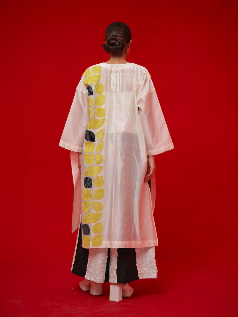 Align Tunic-Ivory + Yellow + Black silk chanderi tunics/kaftan by Stoique in ivory, yellow, black for women in Singapore