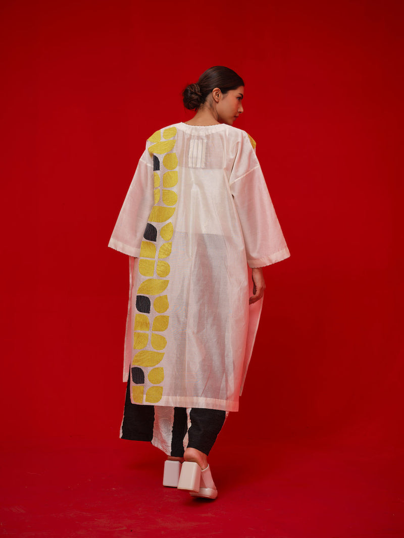 Align Tunic-Ivory + Yellow + Black silk chanderi tunics/kaftan by Stoique in ivory, yellow, black for women in Singapore