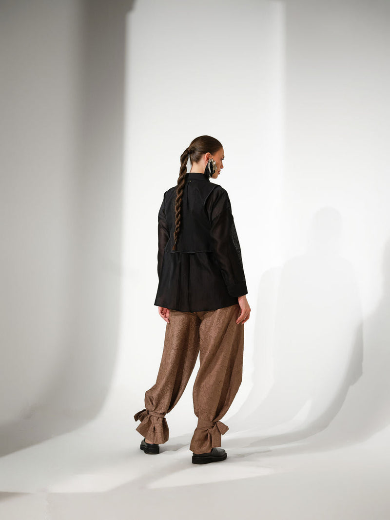 Pebble Shirt-Black + Pink silk chanderi top/shirt by Stoique in black, pink for women in Singapore
