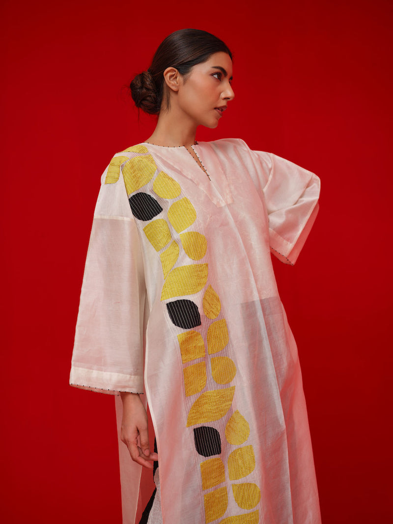 Align Tunic-Ivory + Yellow + Black silk chanderi tunics/kaftan by Stoique in ivory, yellow, black for women in Singapore
