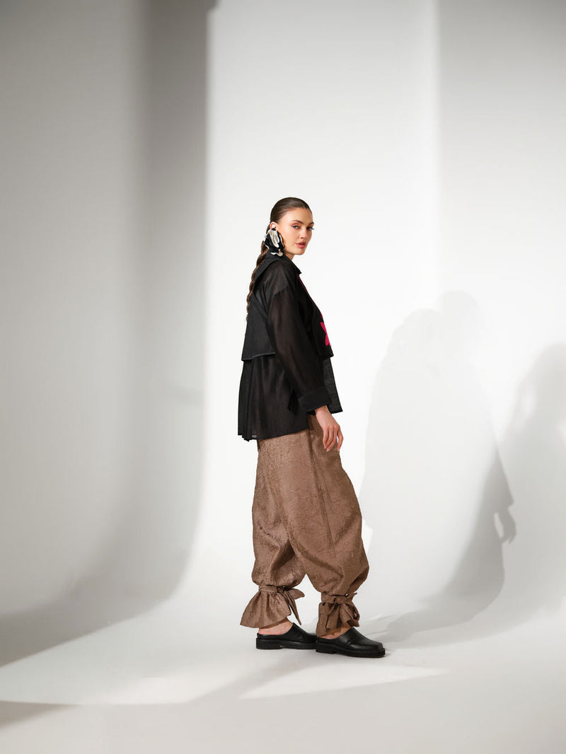 Pebble Shirt-Black + Pink silk chanderi top/shirt by Stoique in black, pink for women in Singapore