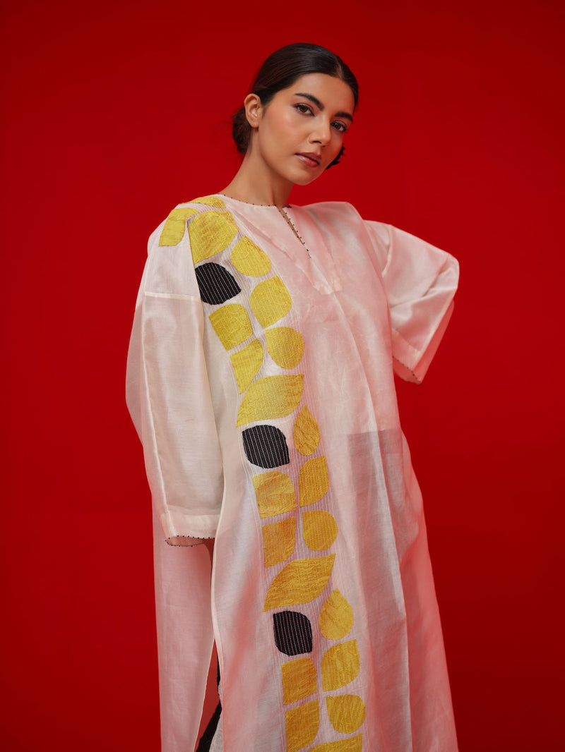 Align Tunic-Ivory + Yellow + Black silk chanderi tunics/kaftan by Stoique in ivory, yellow, black for women in Singapore