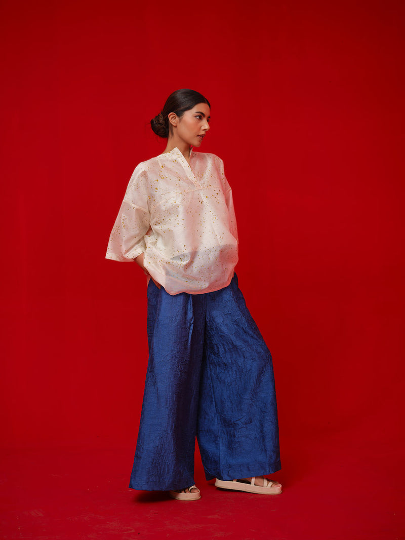Root Pants-Water Blue crushed silk pant/trouser by Stoique in blue for women in Singapore