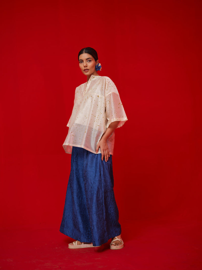 Root Pants-Water Blue crushed silk pant/trouser by Stoique in blue for women in Singapore
