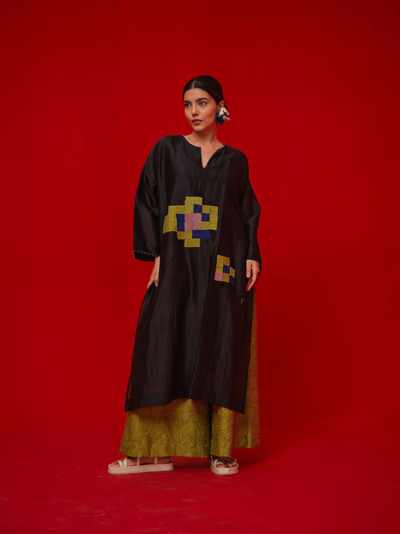 Trace Tunic-Black + Blue + Green + Mauve silk chanderi tunics/kaftan by Stoique in black, blue, green, mauve for women in Singapore