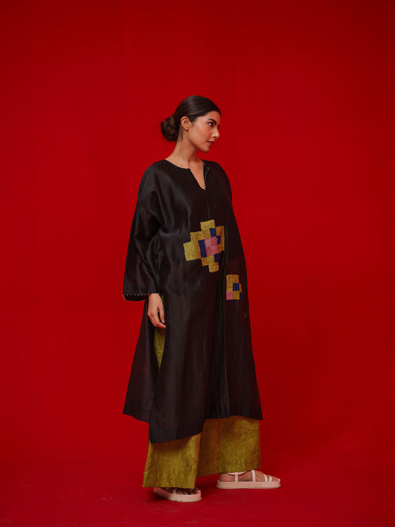 Trace Tunic-Black + Blue + Green + Mauve silk chanderi tunics/kaftan by Stoique in black, blue, green, mauve for women in Singapore