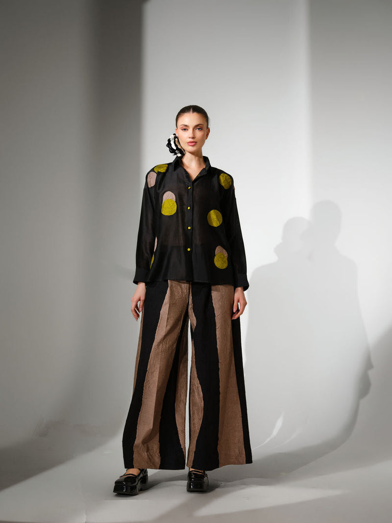 Halo Shirt-Black + Lime+ Grey silk chanderi top/shirt by Stoique in black, lime+ grey for women in Singapore