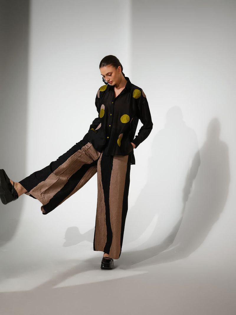 Halo Shirt-Black + Lime+ Grey silk chanderi top/shirt by Stoique in black, lime+ grey for women in Singapore