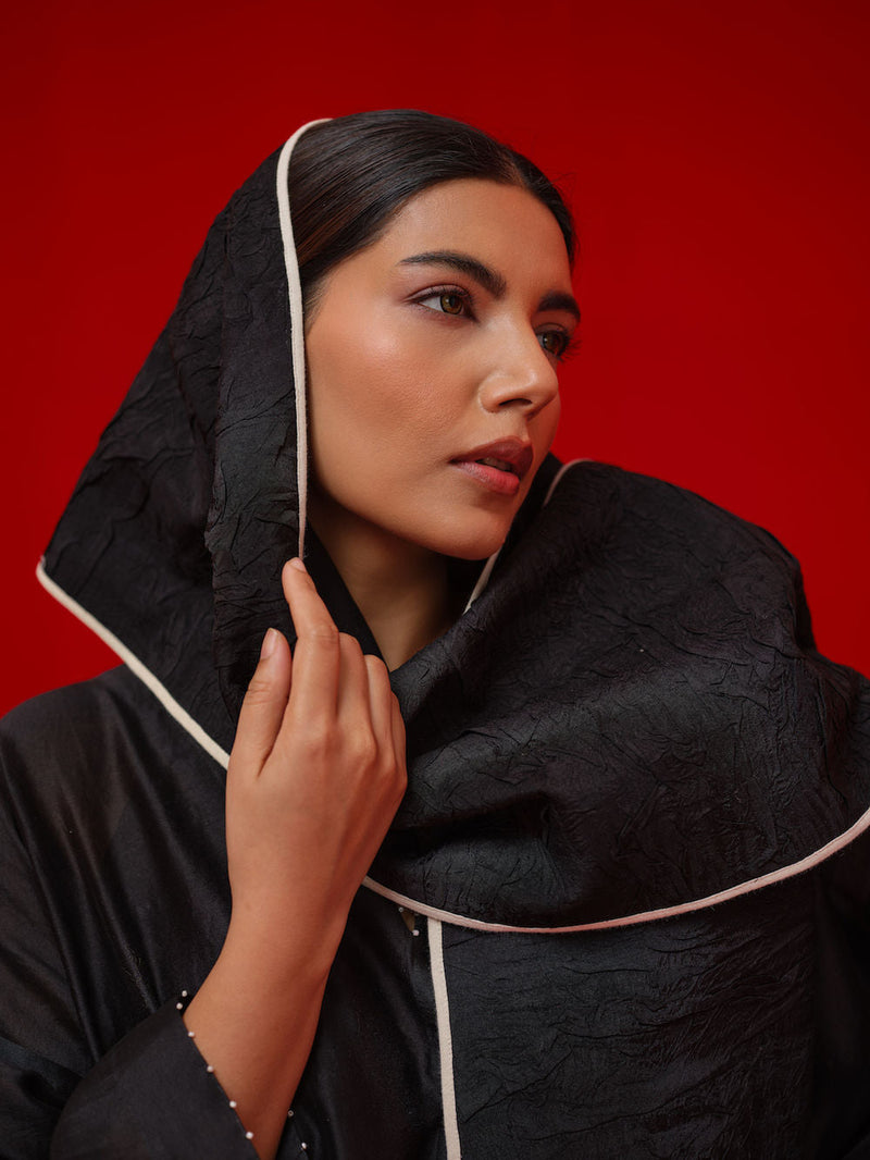 Seek Scarf-Black + Natural mysore silk scarve/stole by Stoique in black, natural for women in Singapore
