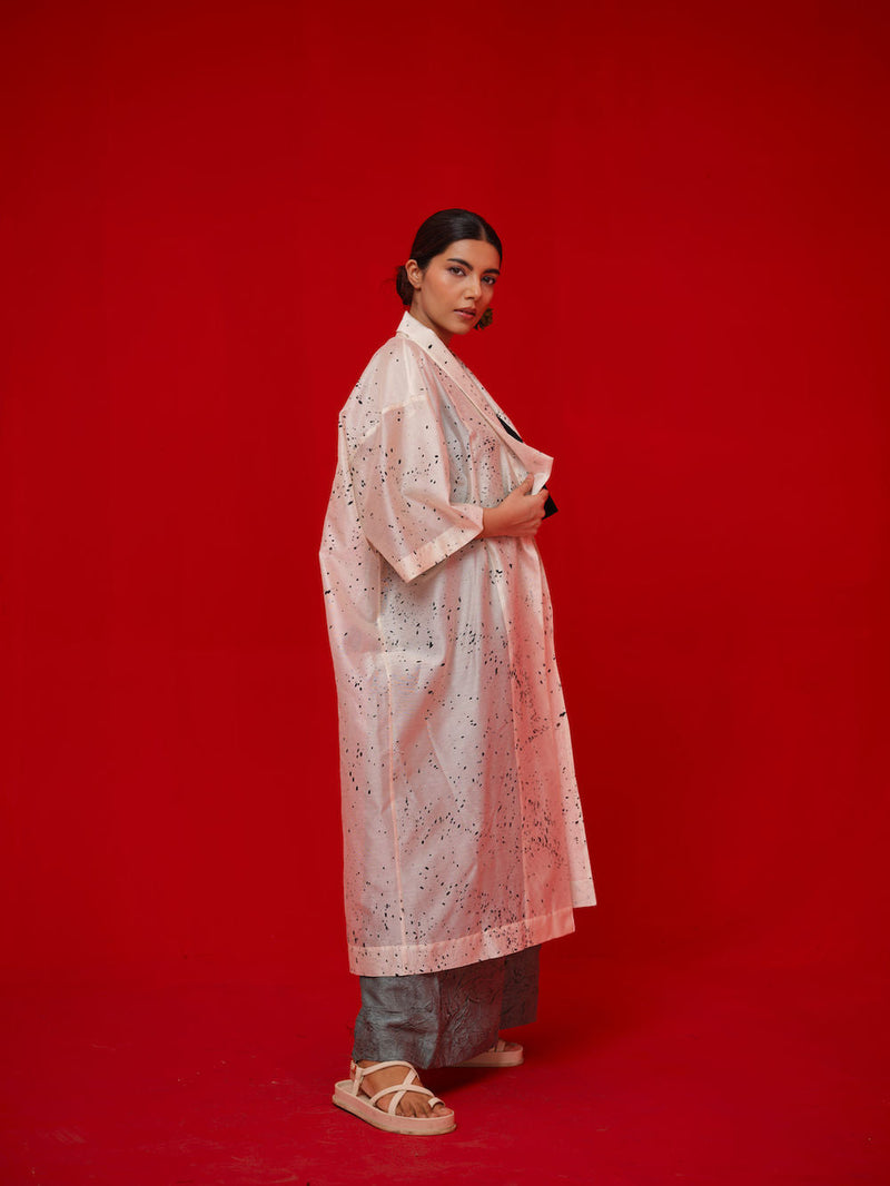 Wander Overlay-Ivory + Black silk chanderi jacktes and overlays by Stoique in ivory, black for women in Singapore