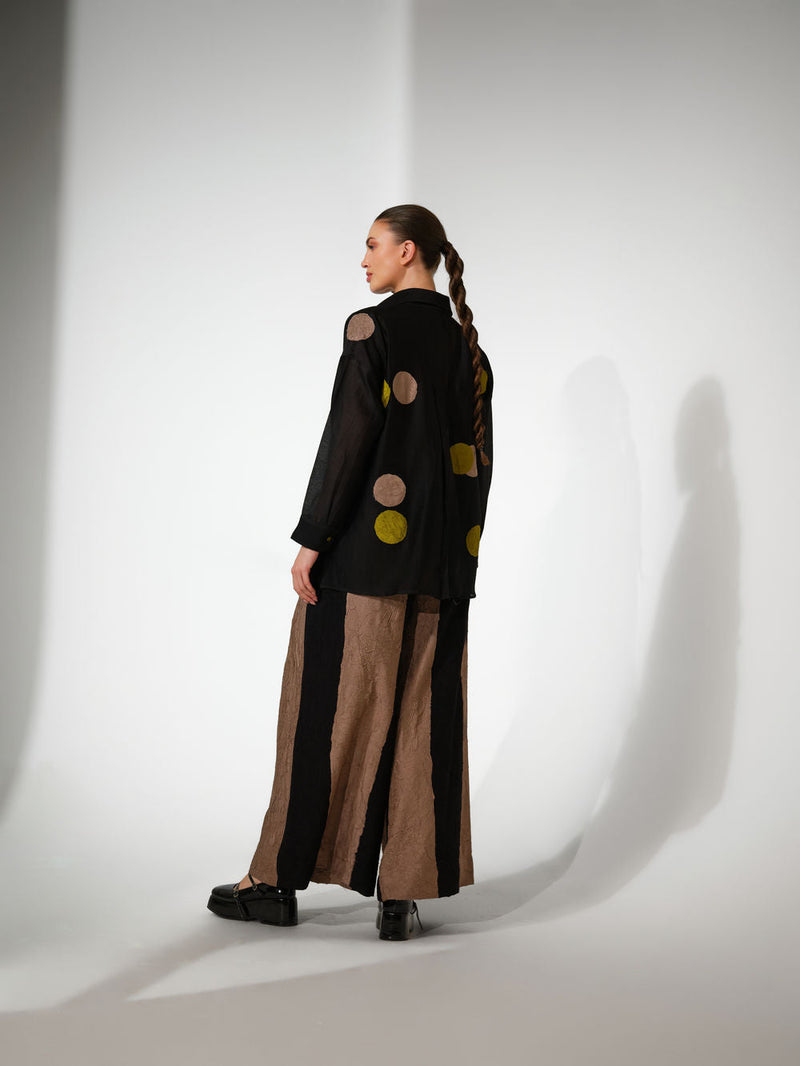Halo Shirt-Black + Lime+ Grey silk chanderi top/shirt by Stoique in black, lime+ grey for women in Singapore