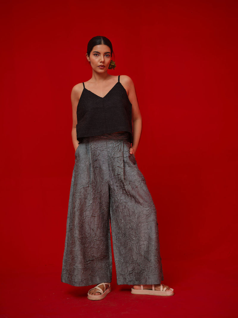 Root Pants-Teal crushed silk pant/trouser by Stoique in teal for women in Singapore