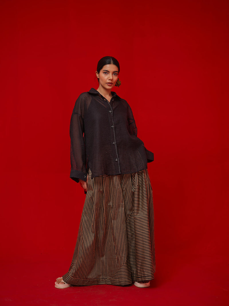 Float Pants-Beige + Black italian cotton pant/trouser by Stoique in beige, black for women in Singapore