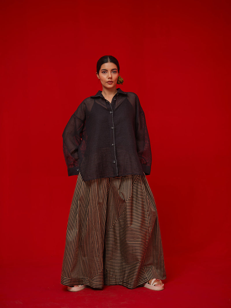 Float Pants-Beige + Black italian cotton pant/trouser by Stoique in beige, black for women in Singapore