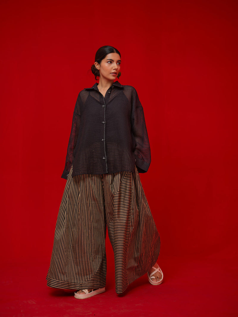 Float Pants-Beige + Black italian cotton pant/trouser by Stoique in beige, black for women in Singapore