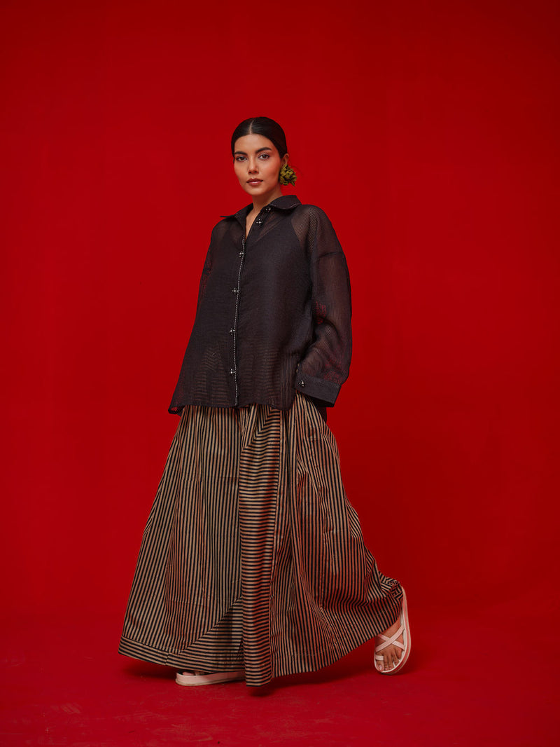 Float Pants-Beige + Black italian cotton pant/trouser by Stoique in beige, black for women in Singapore