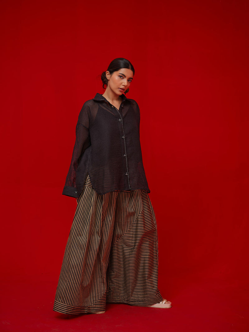 Float Shirt-Black handwoven cotton top/shirt by Stoique in black for women in Singapore