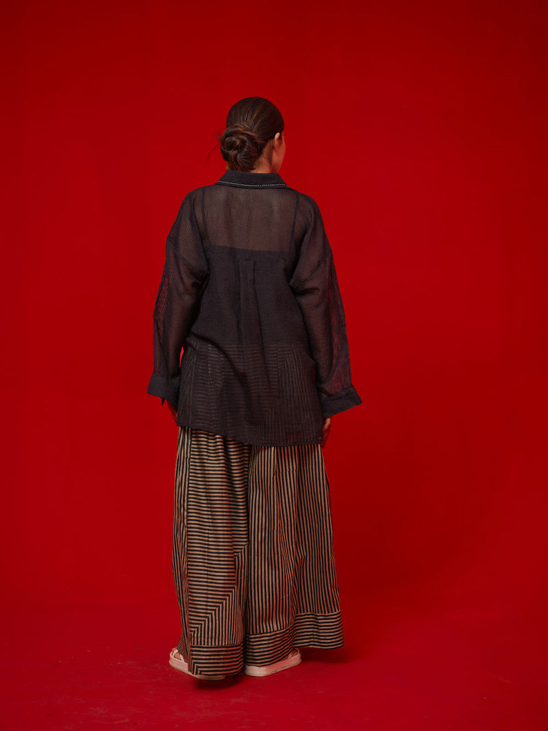 Float Shirt-Black handwoven cotton top/shirt by Stoique in black for women in Singapore