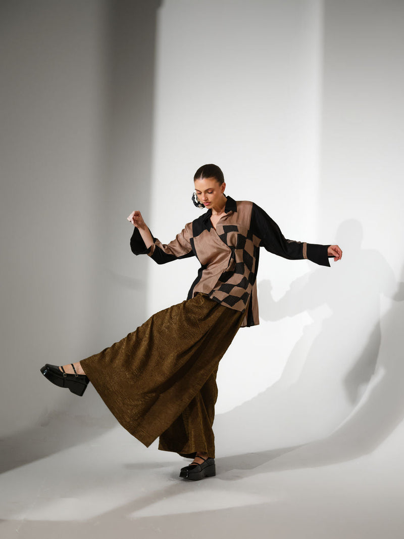 Dew Shirt-Grey + Black mysore silk top/shirt by Stoique in grey, black for women in Singapore