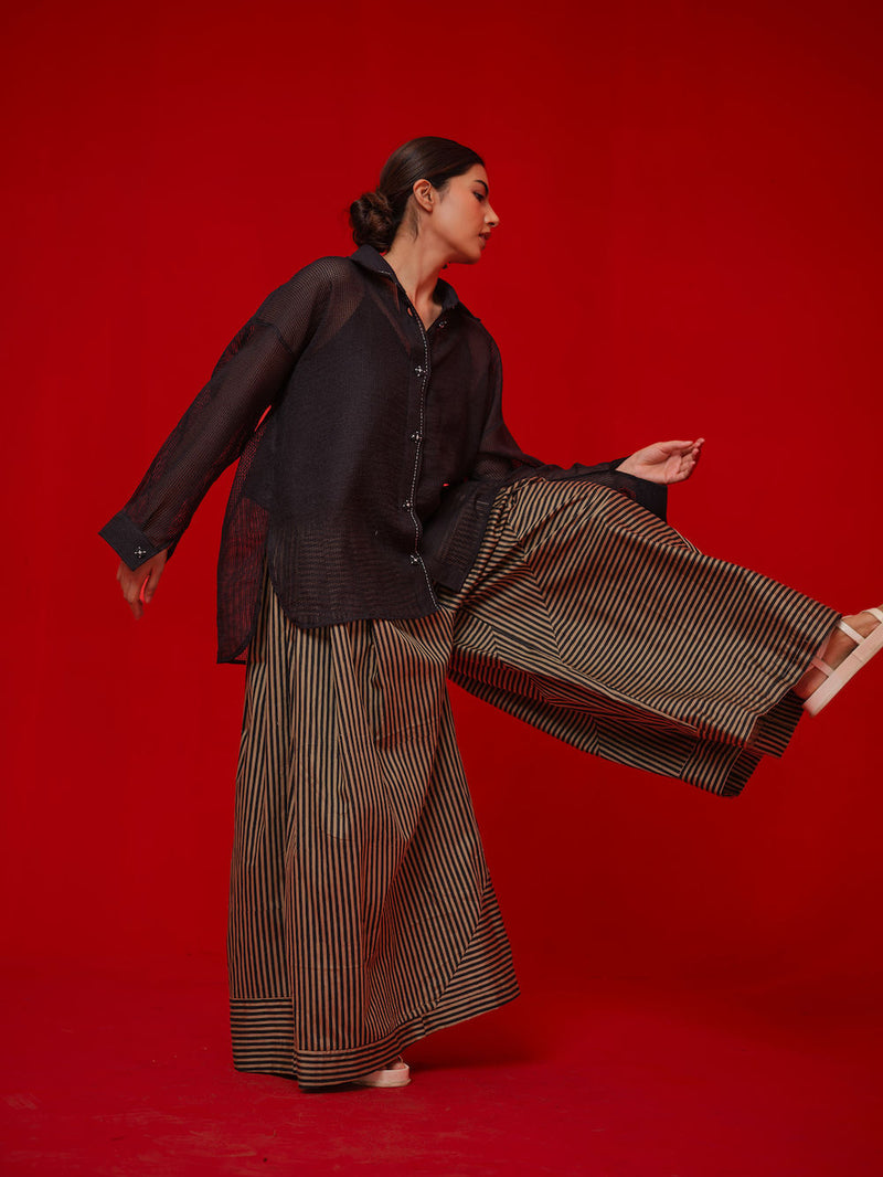 Float Pants-Beige + Black italian cotton pant/trouser by Stoique in beige, black for women in Singapore