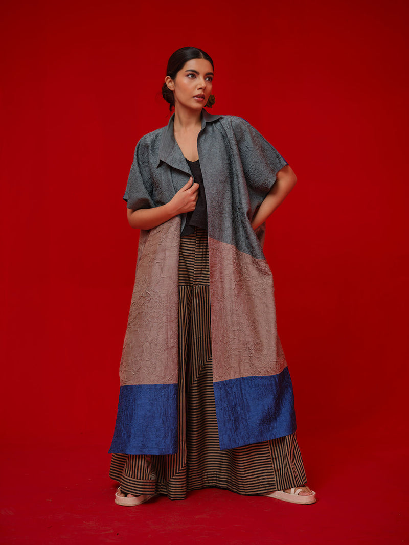 Awaken Tunic-Teal + Grey + Water Blue crushed silk tunics/kaftan by Stoique in teal, grey, blue for women in Singapore
