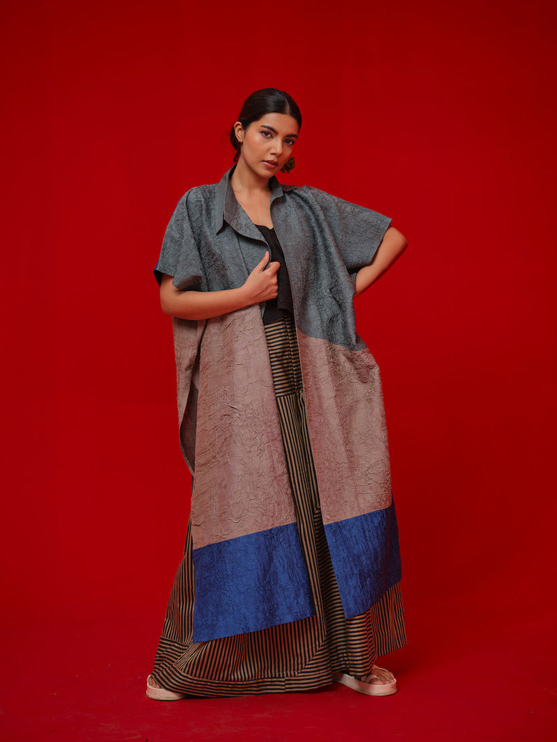 Awaken Tunic-Teal + Grey + Water Blue crushed silk tunics/kaftan by Stoique in teal, grey, blue for women in Singapore