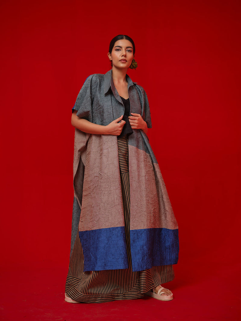 Awaken Tunic-Teal + Grey + Water Blue crushed silk tunics/kaftan by Stoique in teal, grey, blue for women in Singapore