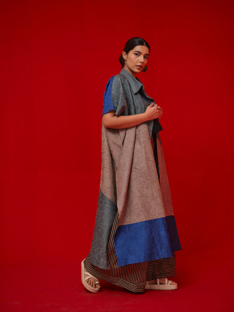 Awaken Tunic-Teal + Grey + Water Blue crushed silk tunics/kaftan by Stoique in teal, grey, blue for women in Singapore