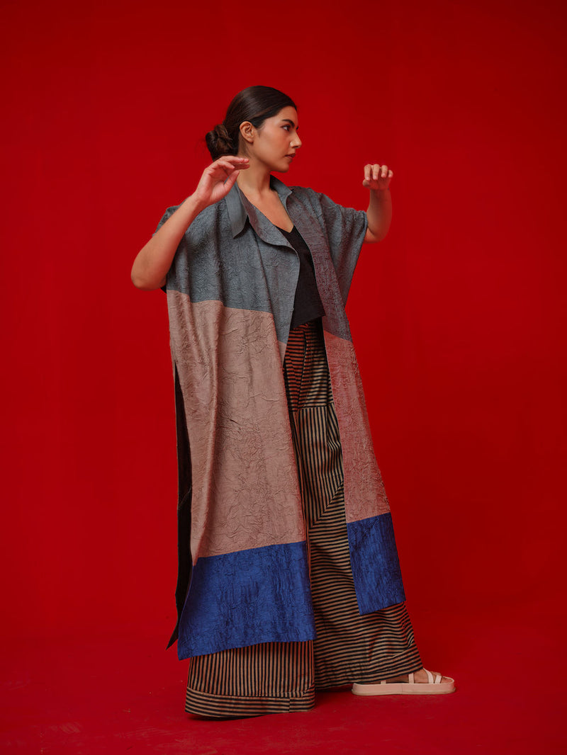 Awaken Tunic-Teal + Grey + Water Blue crushed silk tunics/kaftan by Stoique in teal, grey, blue for women in Singapore
