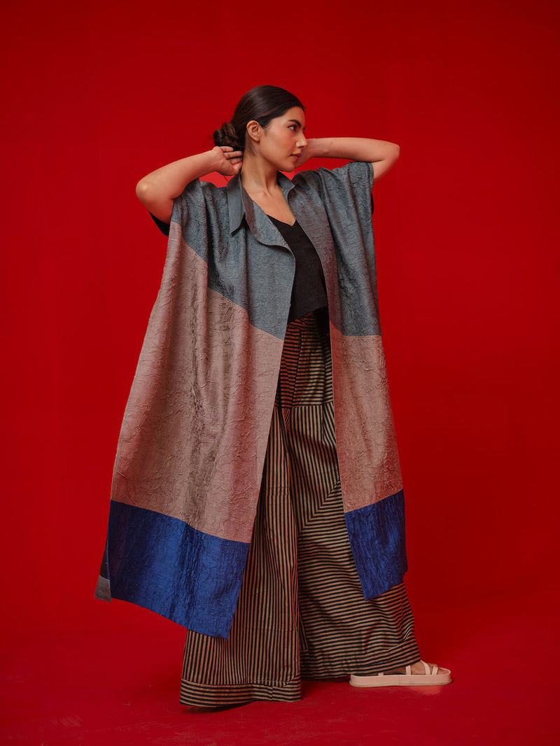 Awaken Tunic-Teal + Grey + Water Blue crushed silk tunics/kaftan by Stoique in teal, grey, blue for women in Singapore