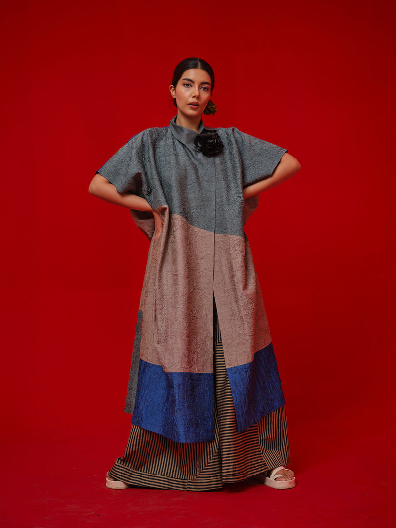 Awaken Tunic-Teal + Grey + Water Blue crushed silk tunics/kaftan by Stoique in teal, grey, blue for women in Singapore