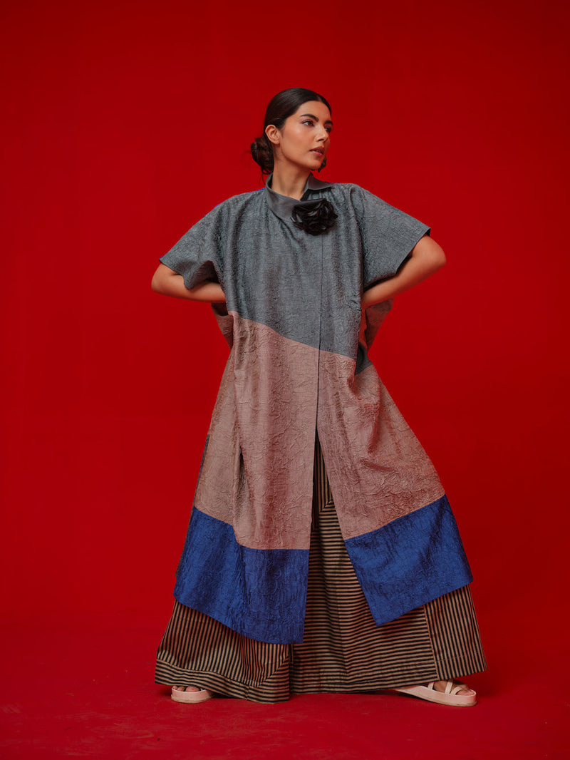 Awaken Tunic-Teal + Grey + Water Blue crushed silk tunics/kaftan by Stoique in teal, grey, blue for women in Singapore