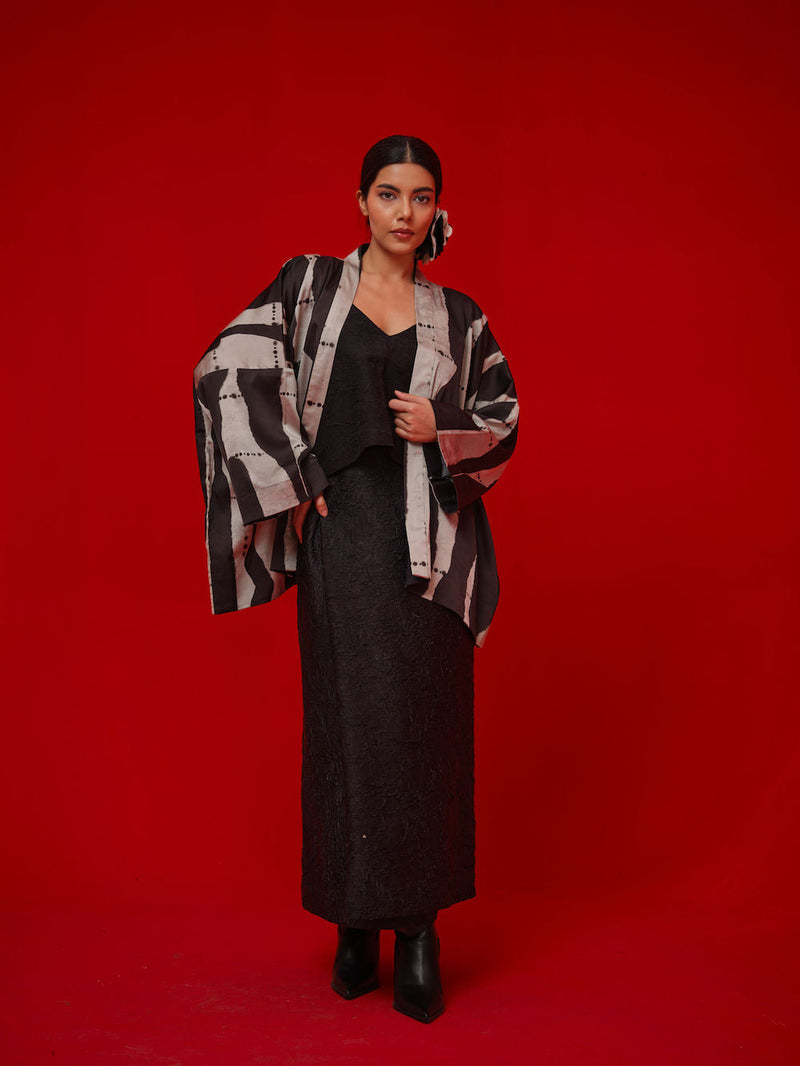 Discover Overlay-Black + Grey satin jacktes and overlays by Stoique in black, grey for women in Singapore