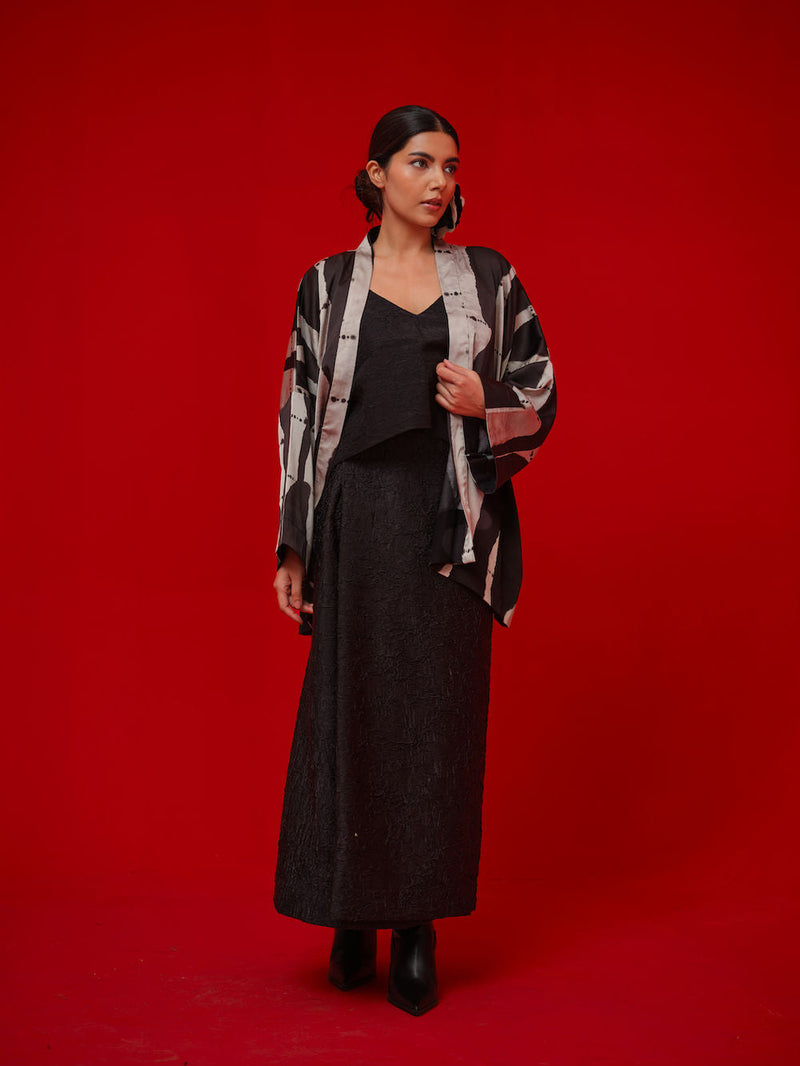 Eclipse Top-Black crushed silk top/shirt by Stoique in black for women in Singapore