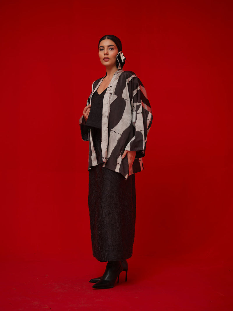 Discover Overlay-Black + Grey satin jacktes and overlays by Stoique in black, grey for women in Singapore