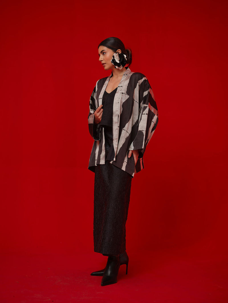 Eclipse Top-Black crushed silk top/shirt by Stoique in black for women in Singapore