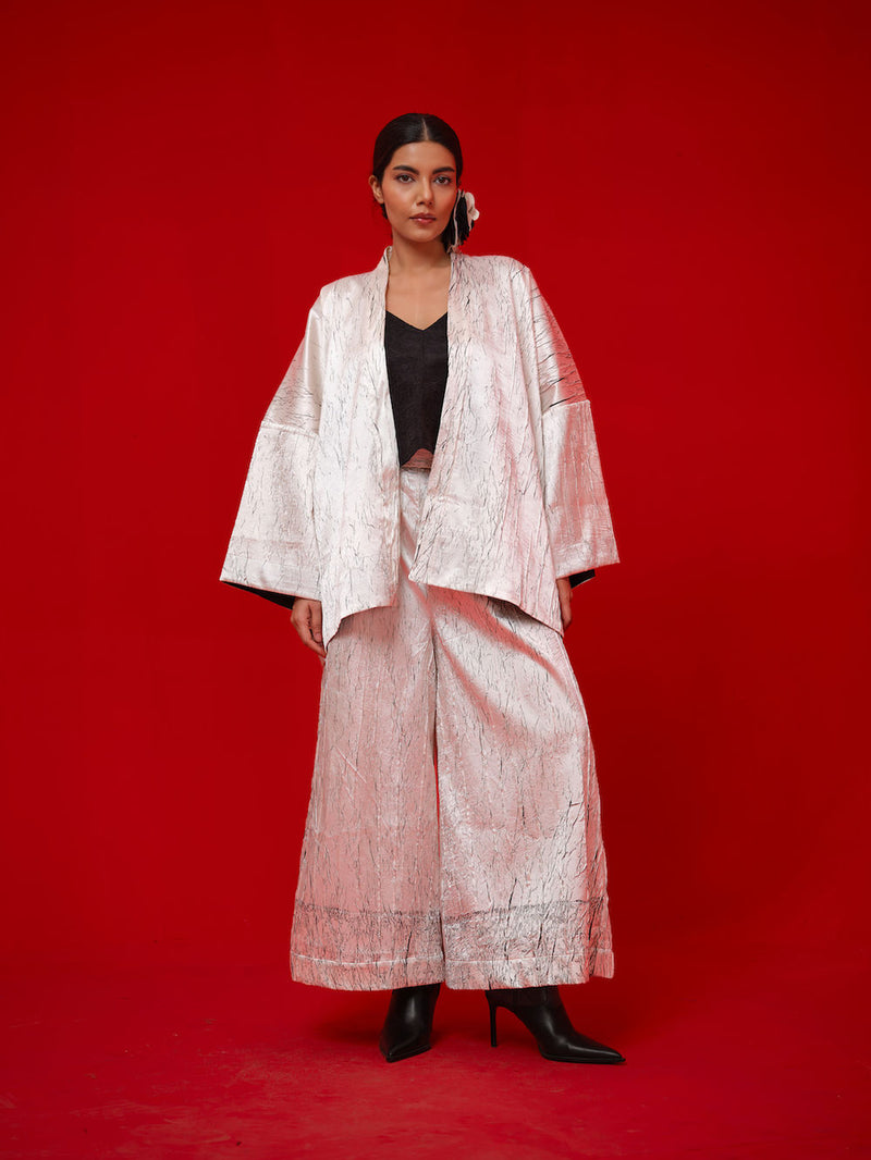 Muse Overlay-White + Black crushed silk jacktes and overlays by Stoique in white, black for women in Singapore