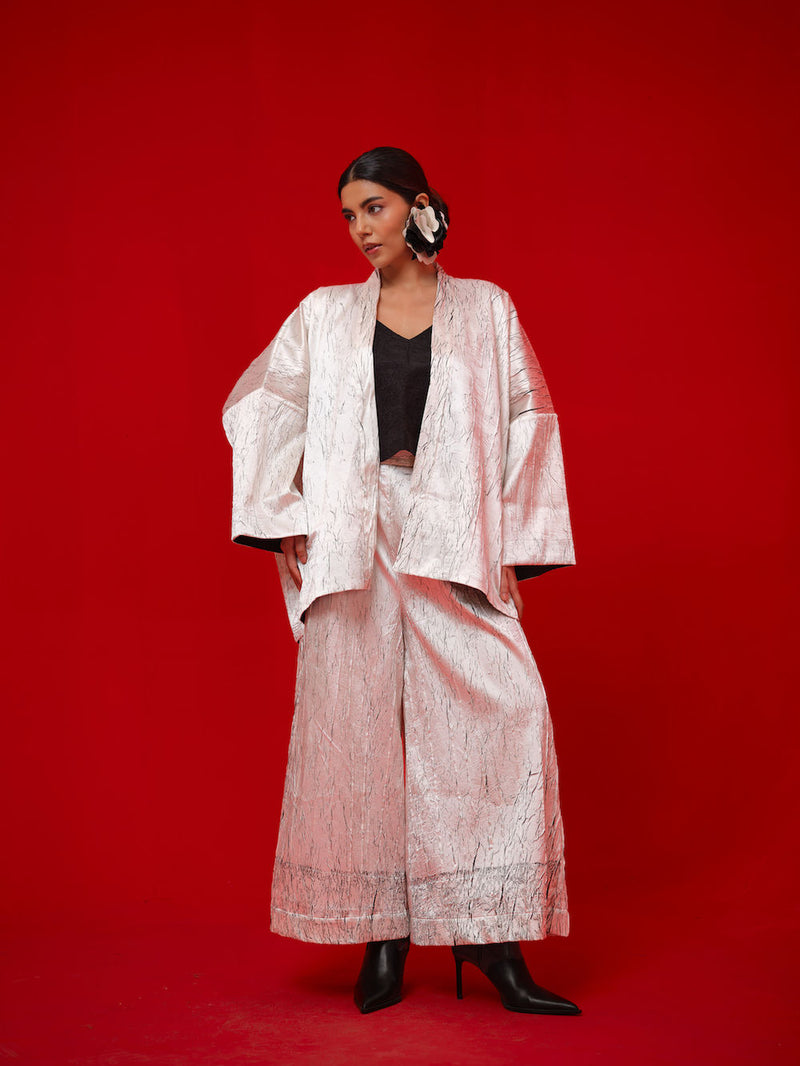 Muse Overlay-White + Black crushed silk jacktes and overlays by Stoique in white, black for women in Singapore