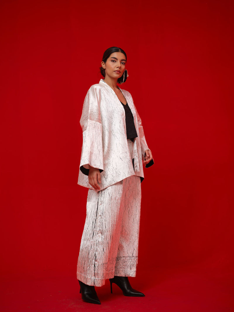 Muse Pants-White + Black crushed silk pant/trouser by Stoique in white, black for women in Singapore