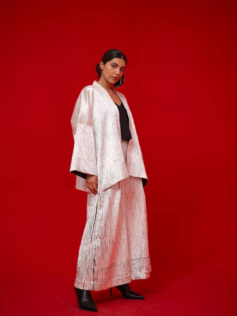 Muse Pants-White + Black crushed silk pant/trouser by Stoique in white, black for women in Singapore