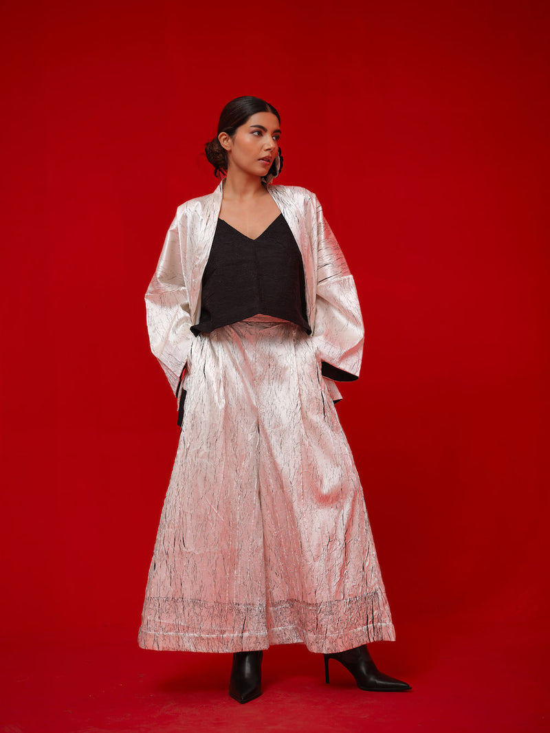 Muse Overlay-White + Black crushed silk jacktes and overlays by Stoique in white, black for women in Singapore