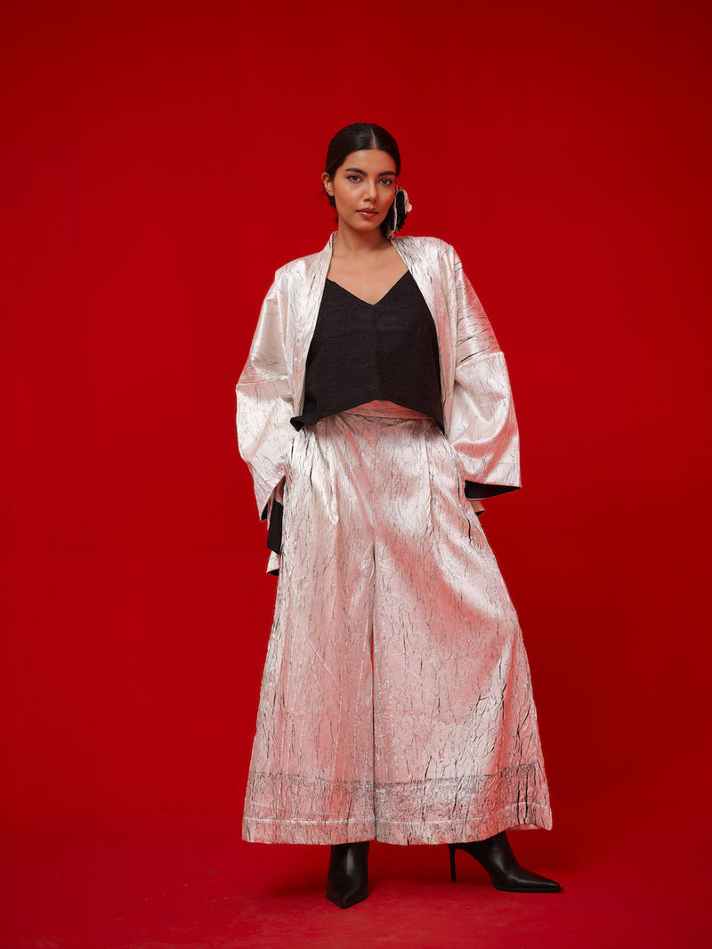Muse Overlay-White + Black crushed silk jacktes and overlays by Stoique in white, black for women in Singapore