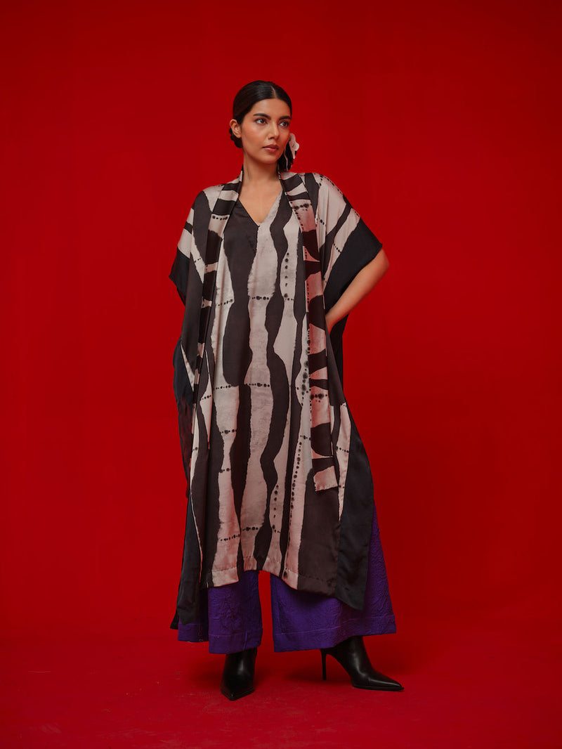 Discover Kaftaan-Black + Grey satin tunics/kaftan by Stoique in black, grey for women in Singapore