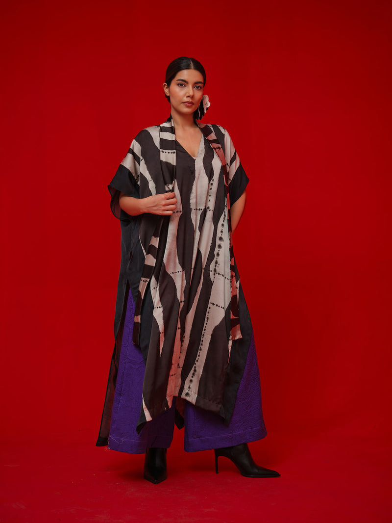 Discover Kaftaan-Black + Grey satin tunics/kaftan by Stoique in black, grey for women in Singapore