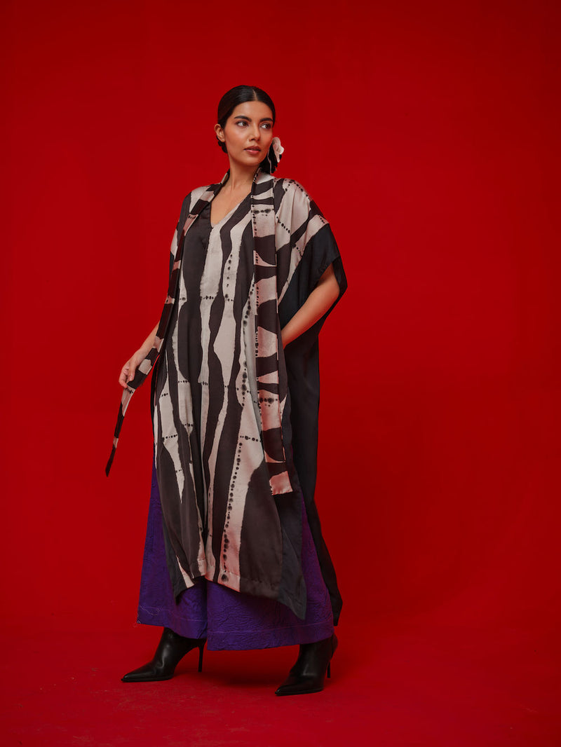 Discover Kaftaan-Black + Grey satin tunics/kaftan by Stoique in black, grey for women in Singapore