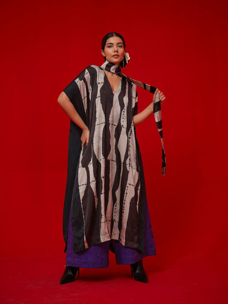Discover Kaftaan-Black + Grey satin tunics/kaftan by Stoique in black, grey for women in Singapore
